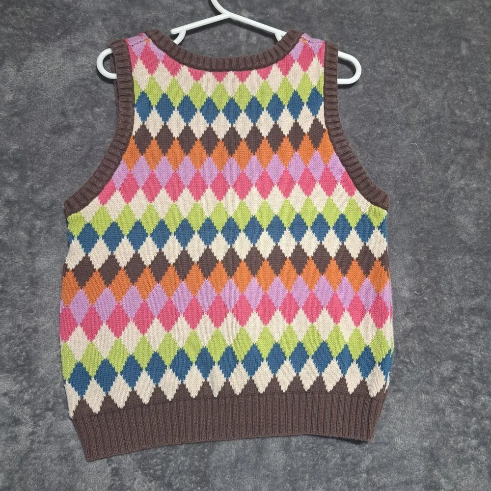 VTG Gymboree Kids Size 8 Argyle Sweater Vest Multicolor Cotton V-Neck Preppy